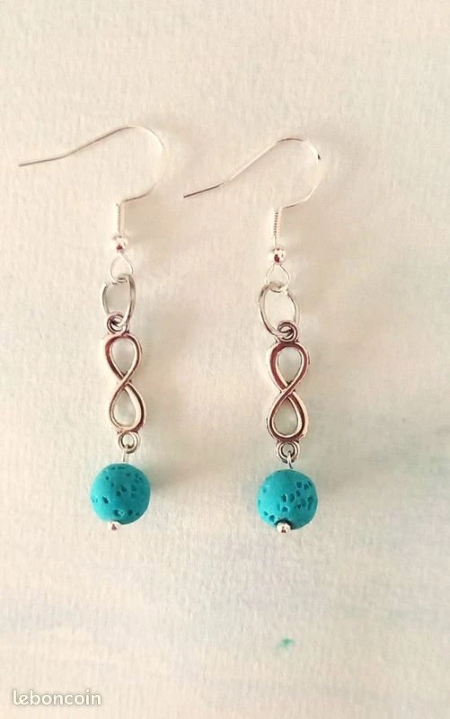 Turquoise lavendel Griekse oorbellen zilveren haak creatie – photo 2